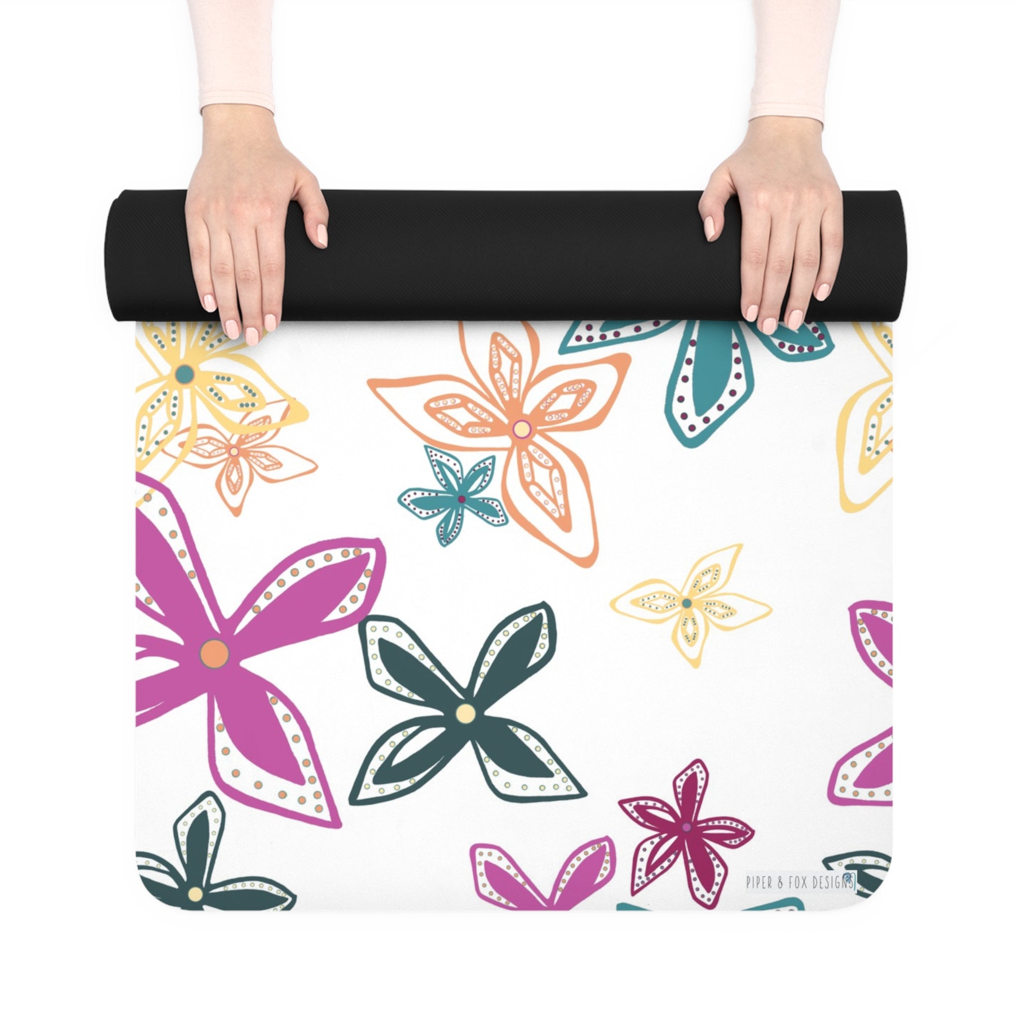 Fuchsia Geo Flowers Yoga Mat