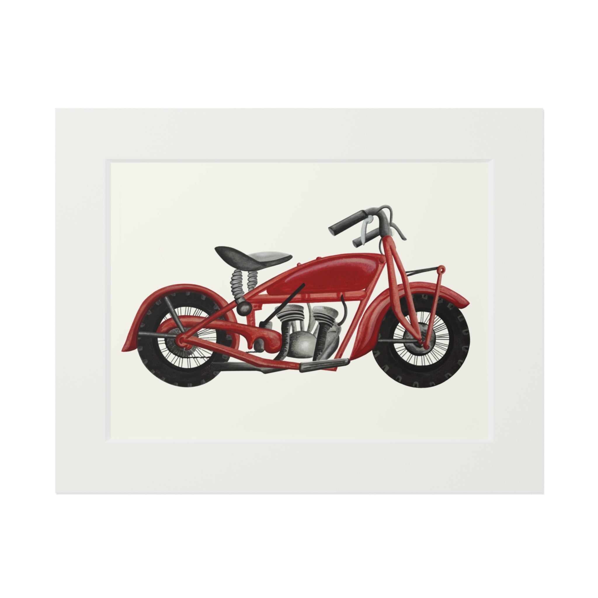 Hand Illustrated Watercolor Vintage Red Motorcycle Art Print