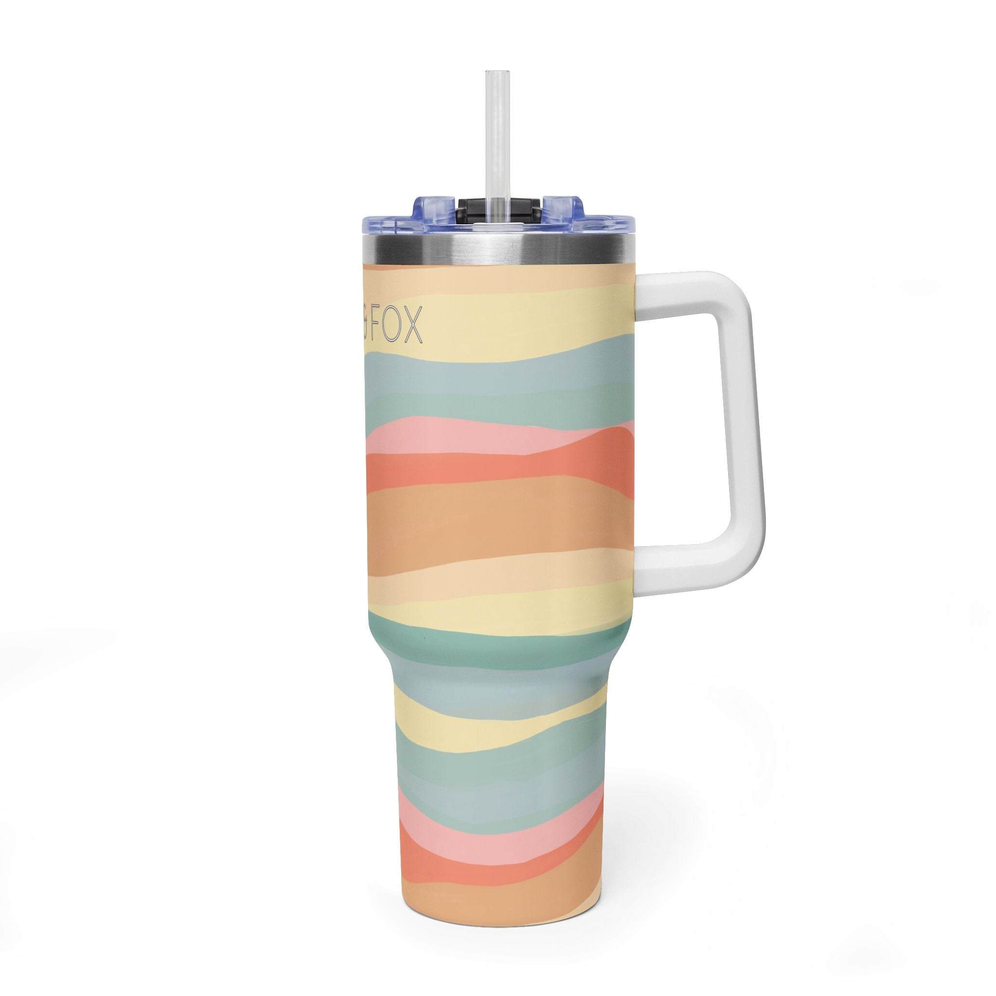 40oz Vacuum Tumbler - Retro Wavy Stripes "Piper & Fox" Insulated Travel Cup