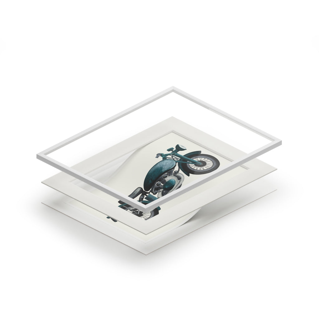 Hand Illustrated Vintage Motorcycle Art Print -Teal