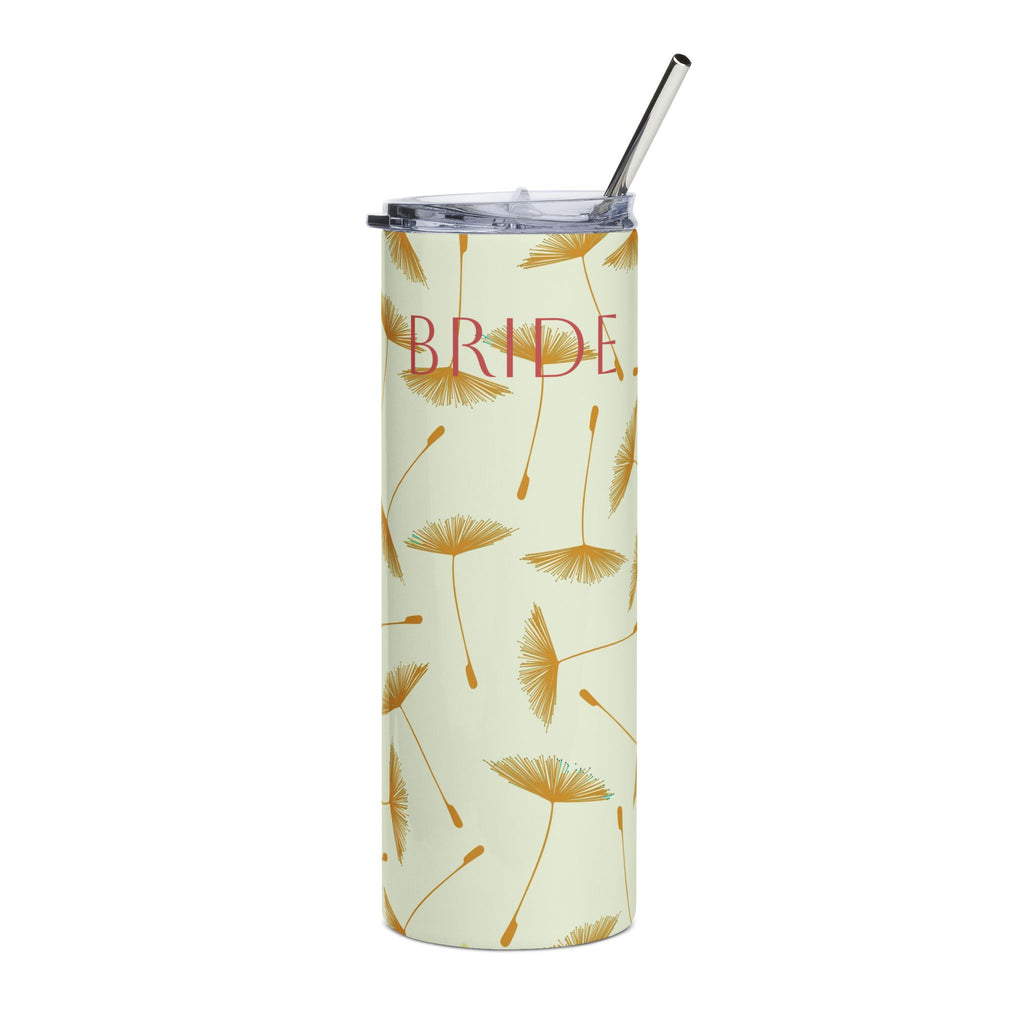 Bachelorette themed 20oz Stainless Steel Tumbler — Gold Dandelion Floral Bridesmaid Gift