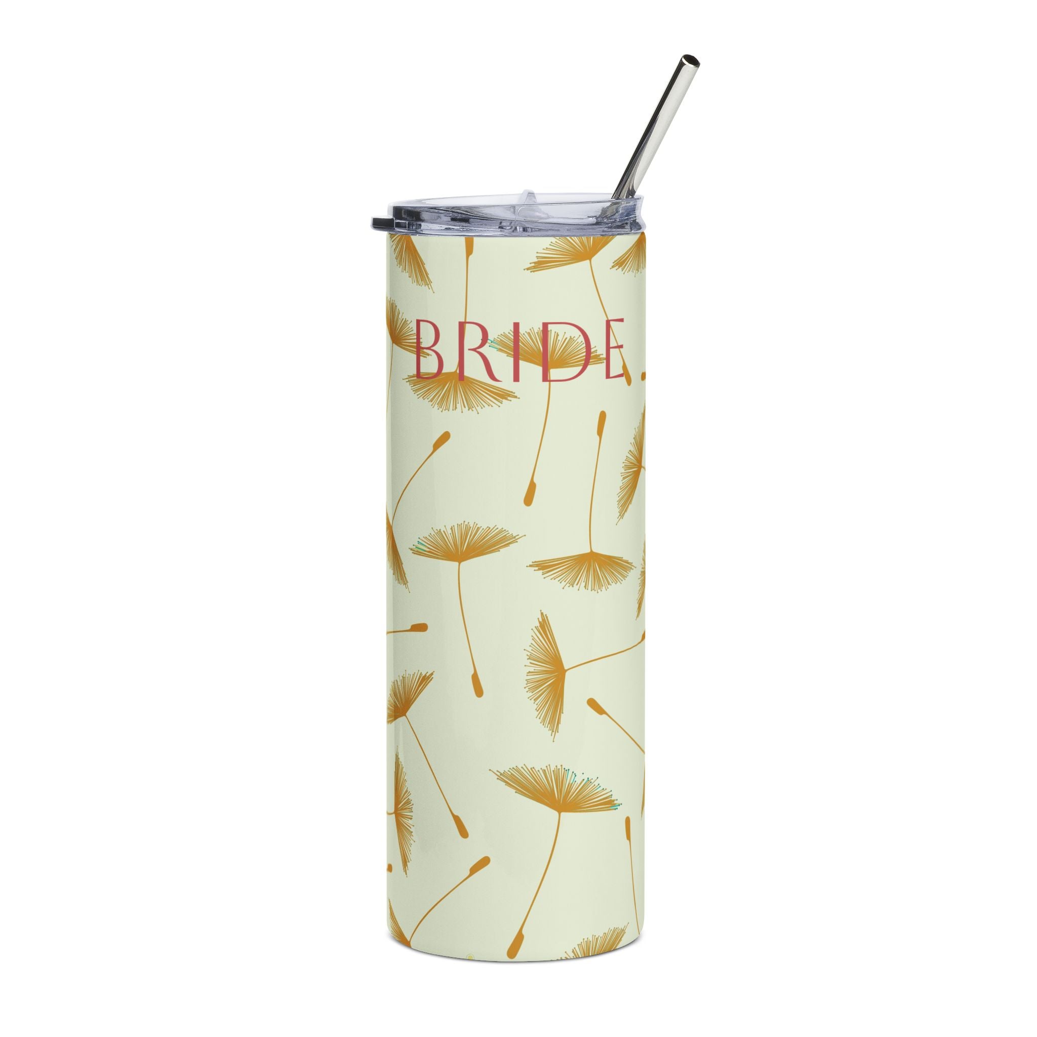 Bachelorette themed 20oz Stainless Steel Tumbler — Gold Dandelion Floral Bridesmaid Gift