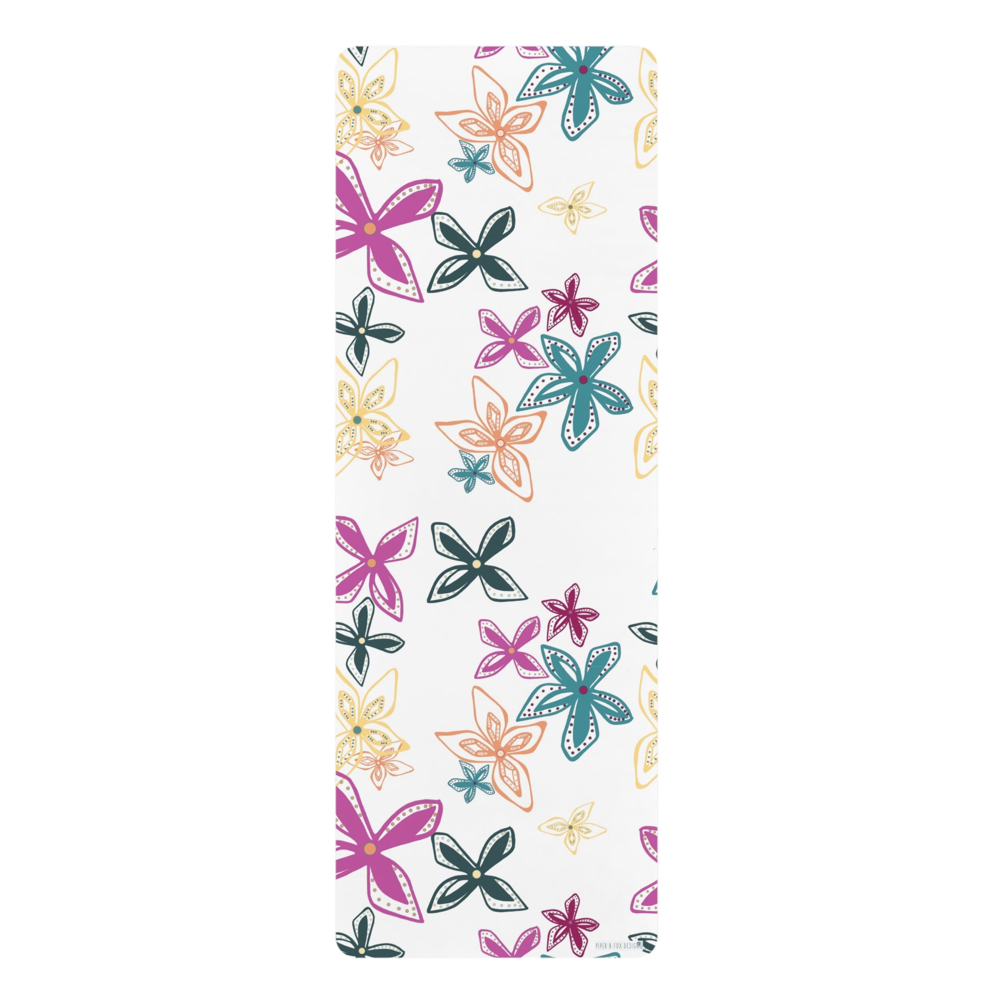 Fuchsia Geo Flowers Yoga Mat