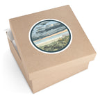 Coastal Dunes Round Sticker — Serene Beach Sunset Laptop Decal