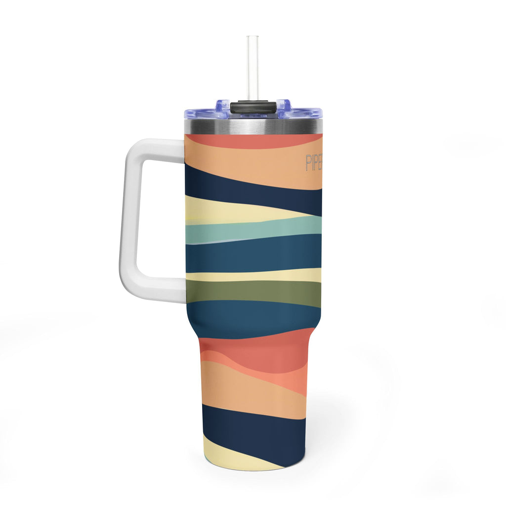 40oz Vacuum Tumbler – Retro Wavy Stripes Insulated Travel Cup (PIPER & FOX)