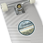 Coastal Dunes Round Sticker — Serene Beach Sunset Laptop Decal