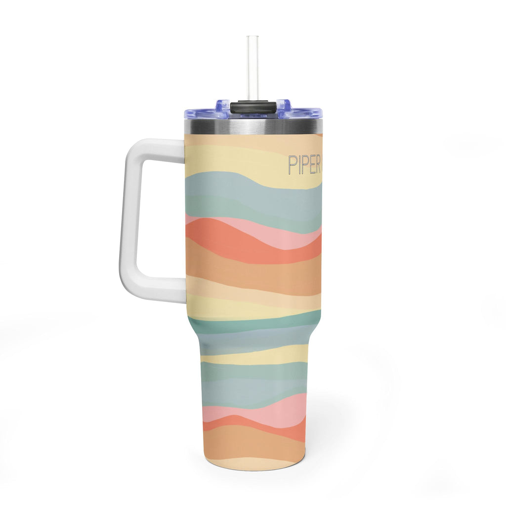 40oz Vacuum Tumbler - Retro Wavy Stripes "Piper & Fox" Insulated Travel Cup