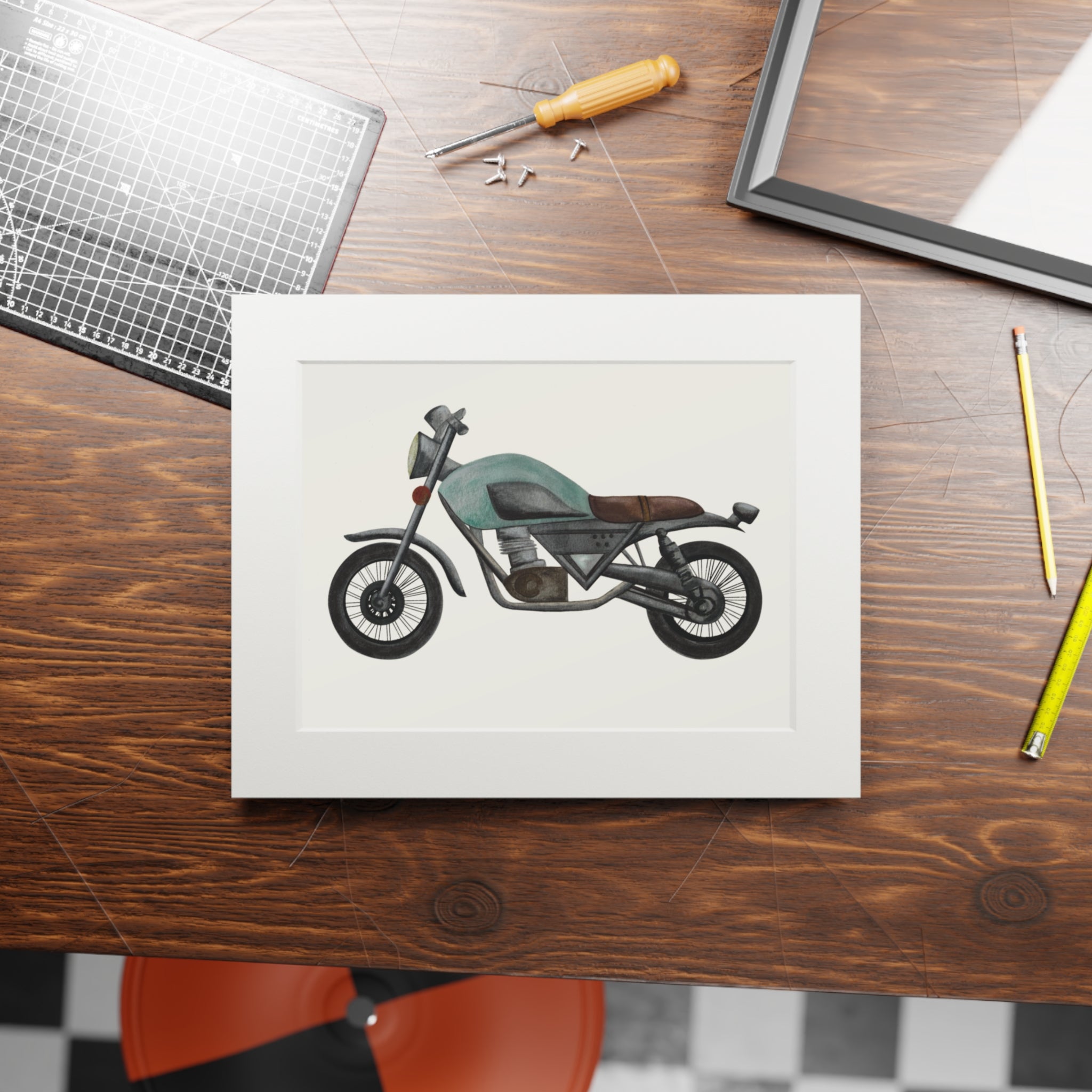 Hand Illustrated Watercolor Vintage Motorcycle Art Print