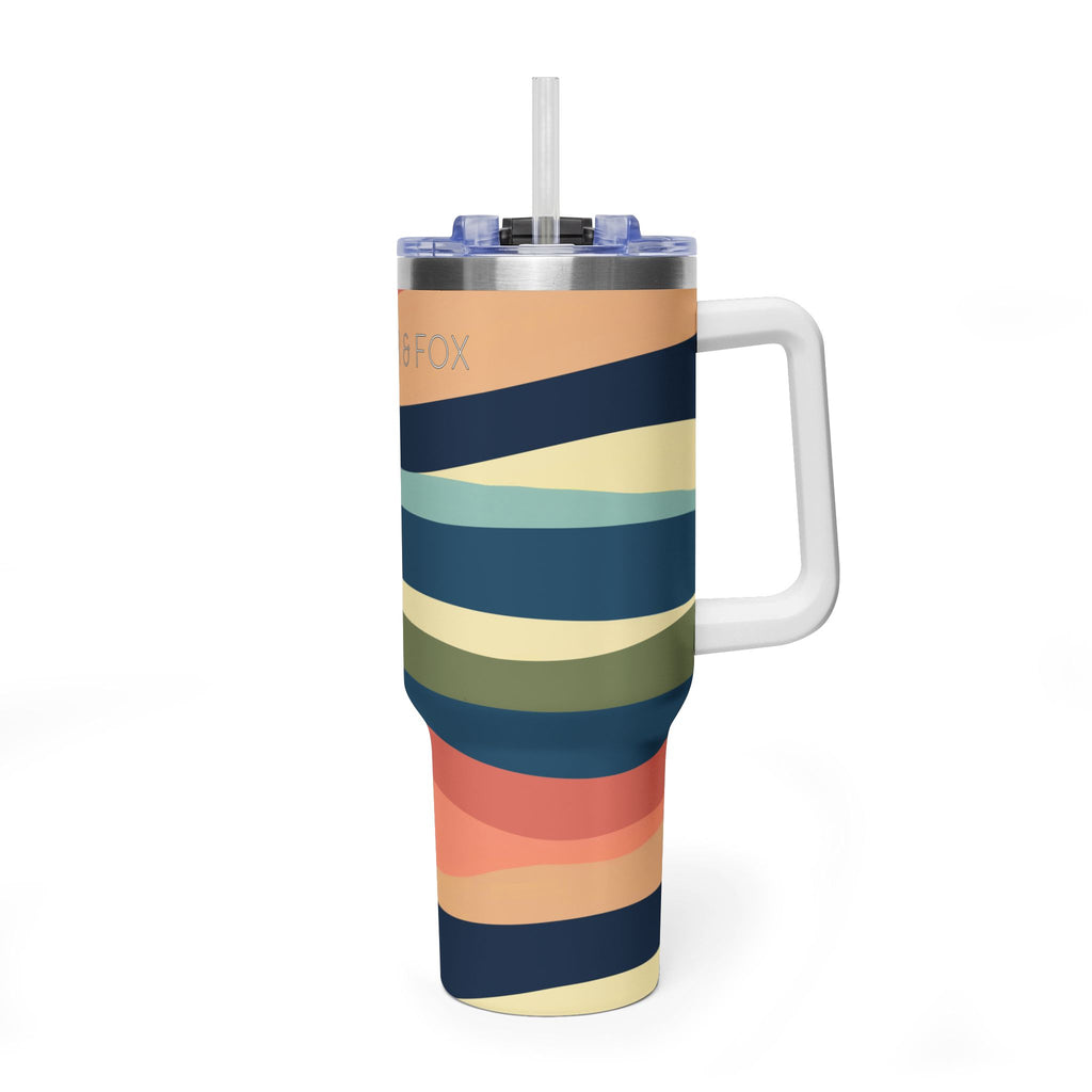 40oz Vacuum Tumbler – Retro Wavy Stripes Insulated Travel Cup (PIPER & FOX)