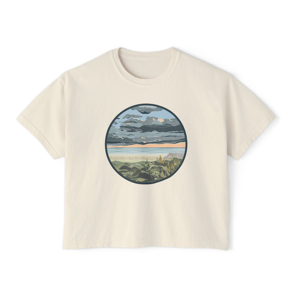 Women's Boxy Tee — Coastal Sunset Circle Graphic Tee