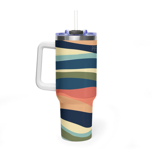 40oz Vacuum Tumbler – Retro Wavy Stripes Insulated Travel Cup (PIPER & FOX)