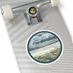 Coastal Dunes Round Sticker — Serene Beach Sunset Laptop Decal