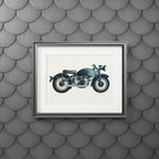 Hand Illustrated Vintage Motorcycle Art Print -Teal
