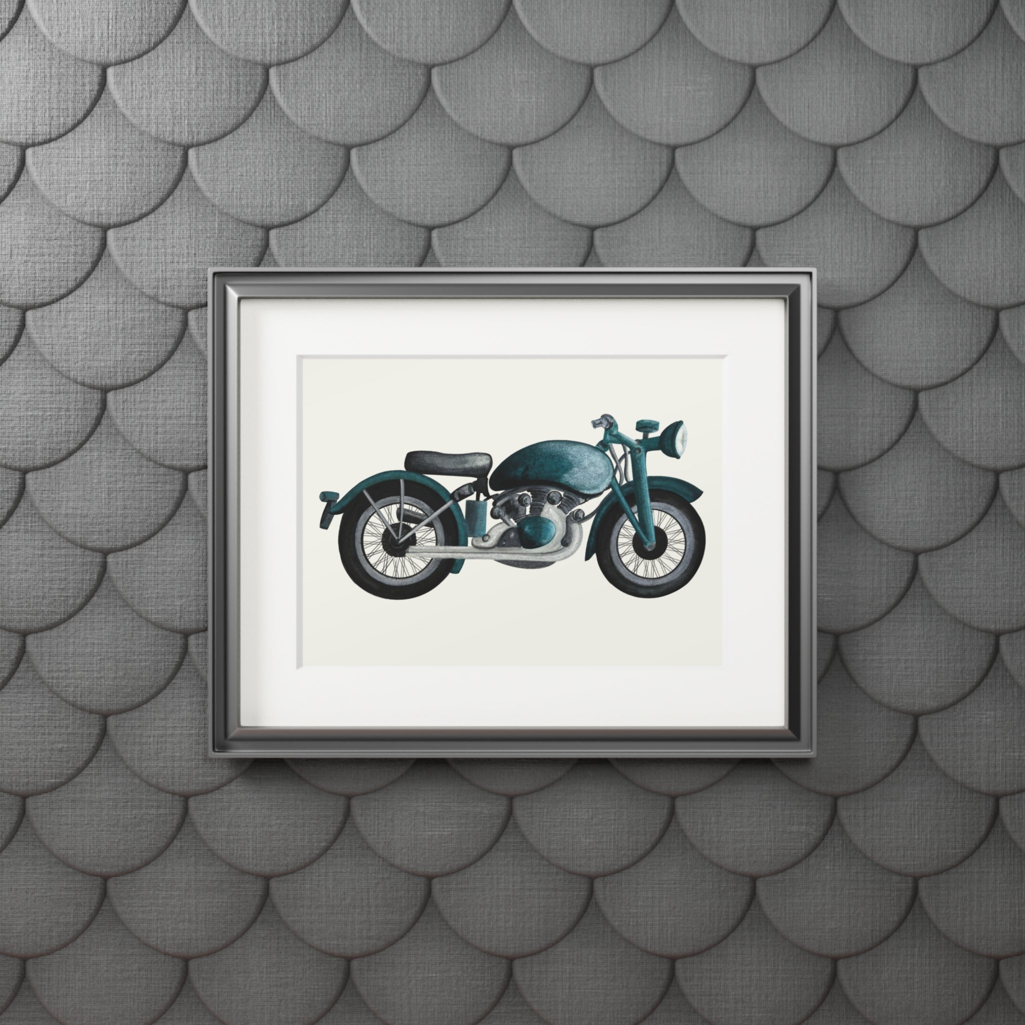 Hand Illustrated Vintage Motorcycle Art Print -Teal