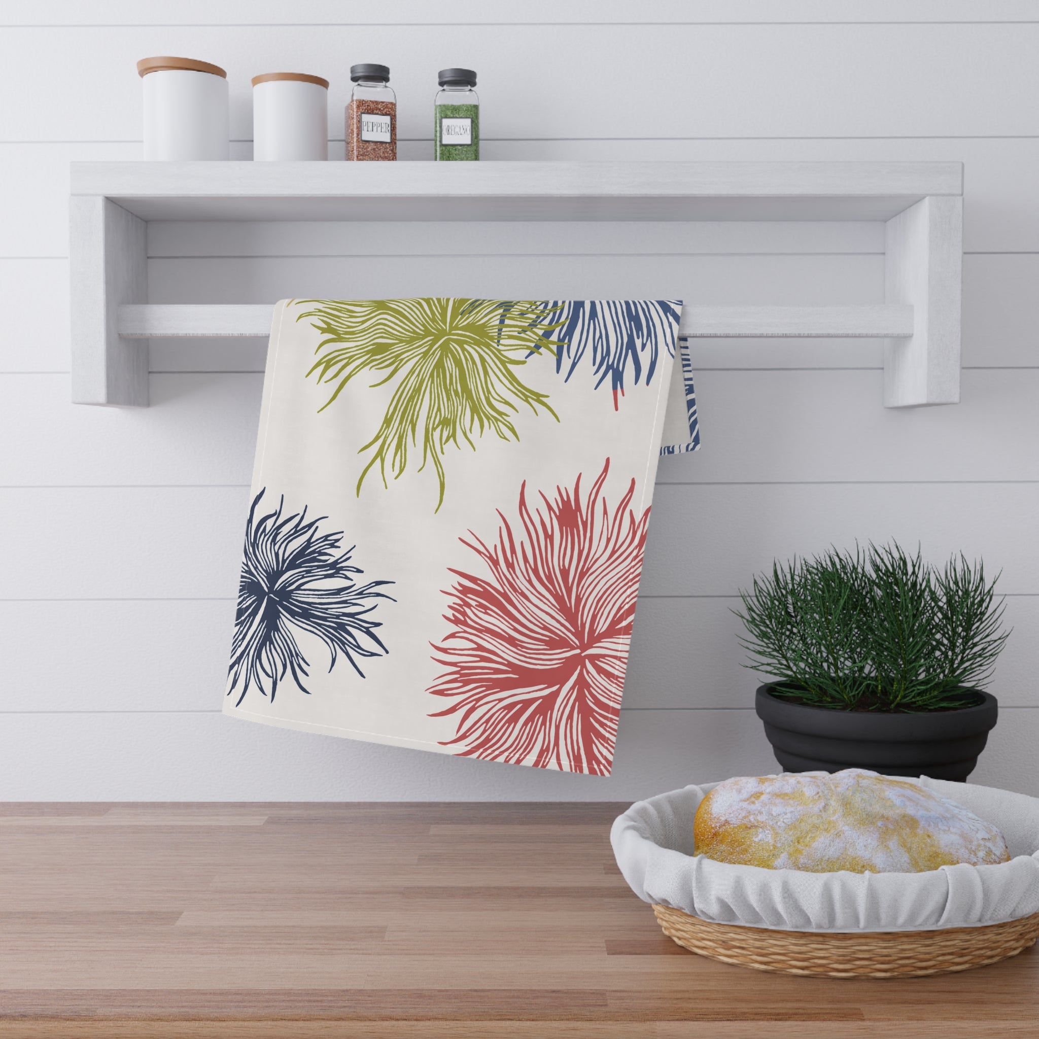 Red Anenome Kitchen Tea Towel