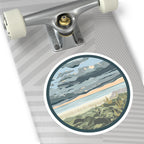 Coastal Dunes Round Sticker — Serene Beach Sunset Laptop Decal