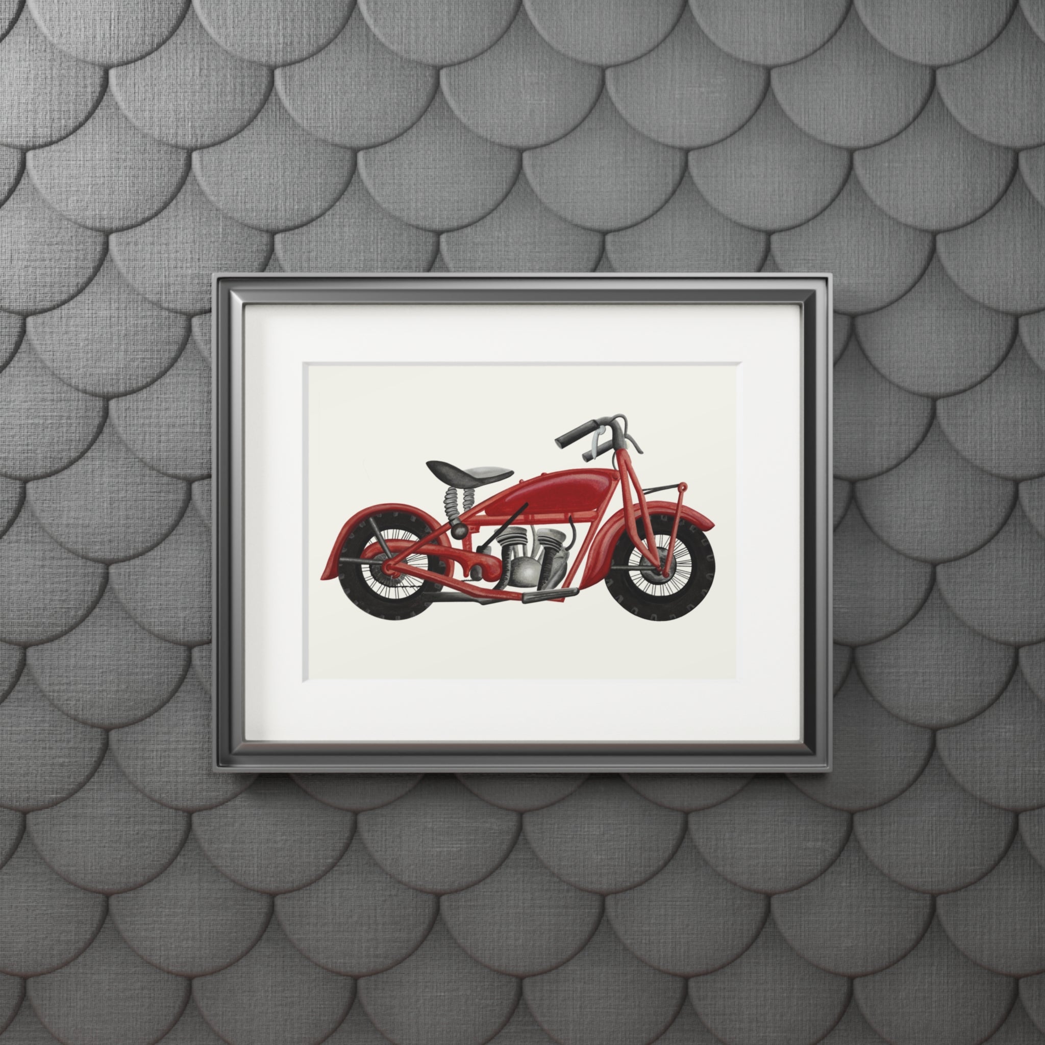 Hand Illustrated Watercolor Vintage Red Motorcycle Art Print