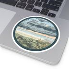 Coastal Dunes Round Sticker — Serene Beach Sunset Laptop Decal
