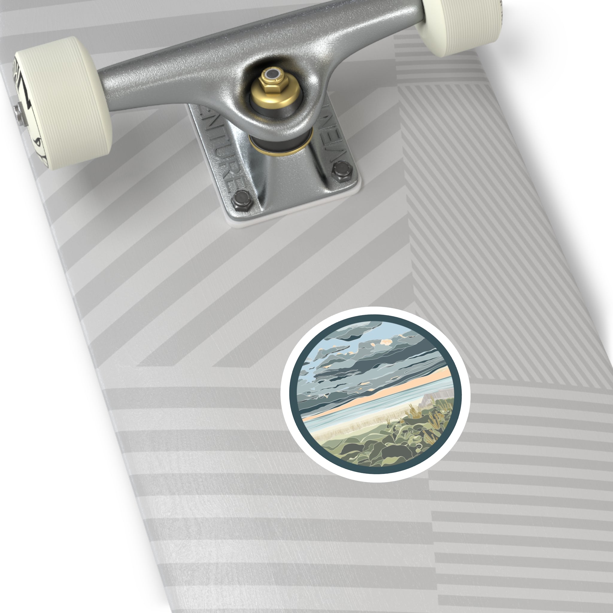 Coastal Dunes Round Sticker — Serene Beach Sunset Laptop Decal