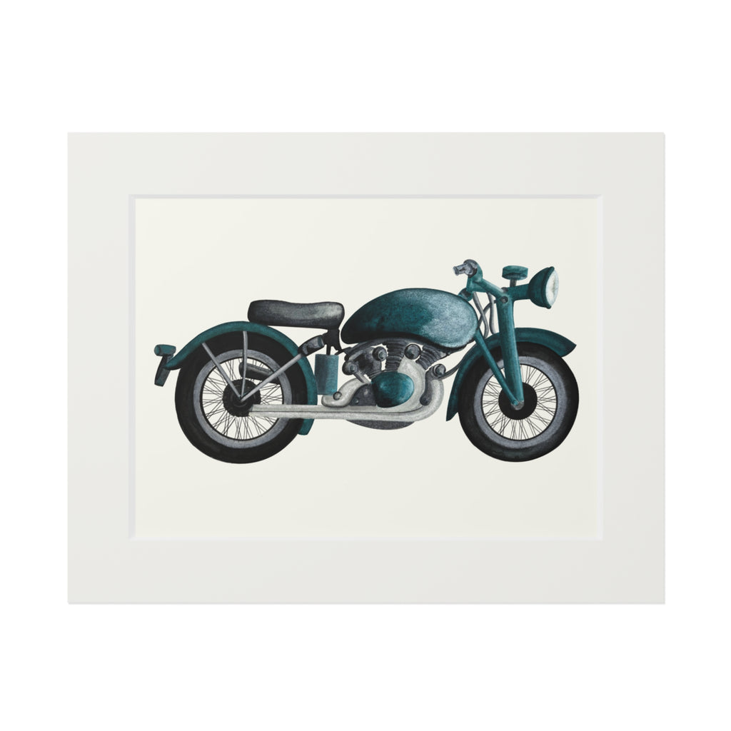 Hand Illustrated Vintage Motorcycle Art Print -Teal