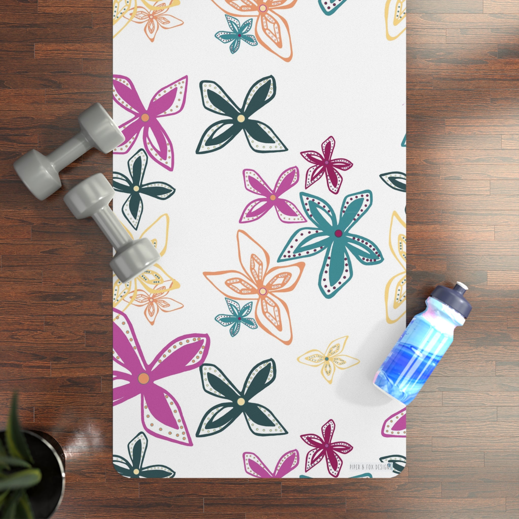 Fuchsia Geo Flowers Yoga Mat