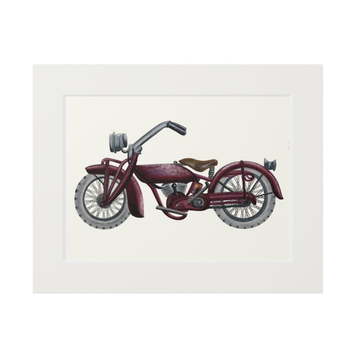 Vintage Motorcycle Watercolor Print - Maroon
